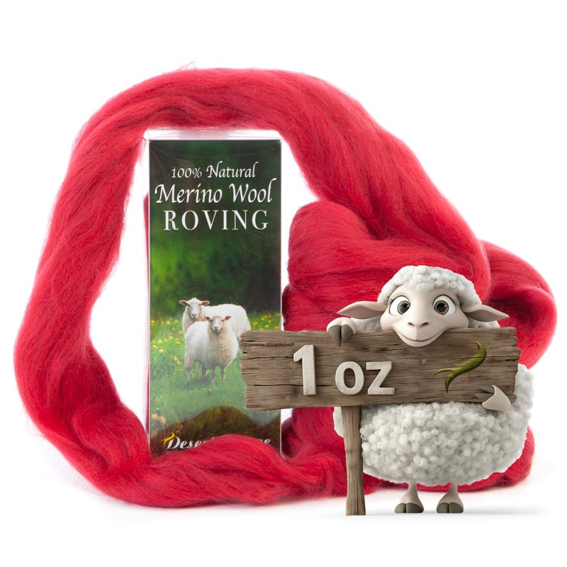 Desert Breeze Distributing 100% Natural Merino Wool Roving - Premium Combed Top Merino Roving Wool - Tapestry, Spinning, Wet Felting & Needle Felting Supplies - 21.5 Micron - 1 oz, Color Cinnabar - Image 1